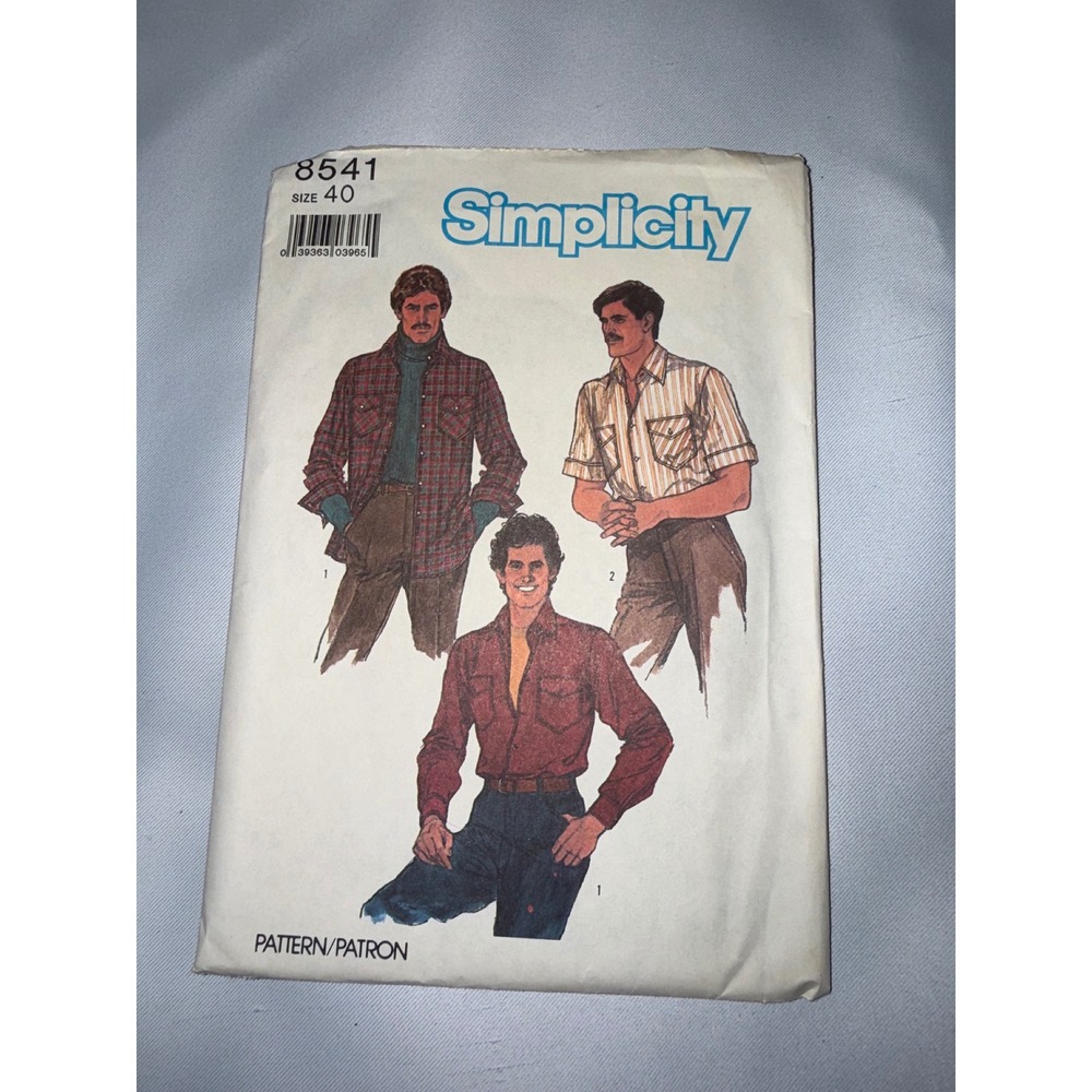 Simplicity 8541 Mens Shirt Sewing Pattern Size 40‎ Western Button Down Vintage